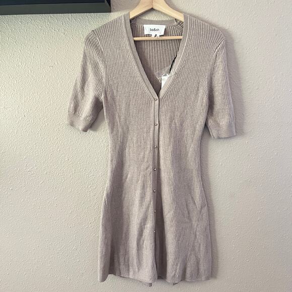 ba&sh Kao Rib A-line sweater mini dress in Beige - Picture 3 of 10